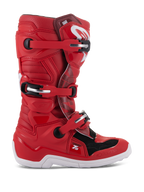 Alpinestars Youth Tech 7S Boots, Motocross Off-Road Boots, Red with Black and White accents, Multiple Buckle Fastening System, Textured Protection Panels, White Sole, Reinforced Structure for Youth Riders