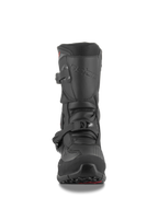 Alpinestars XT-8 GORE-TEX Boots, Black, front view, featuring double buckle closure system, tall protective design for adventure touring and off-road riding, durable construction with rugged lugged outsole