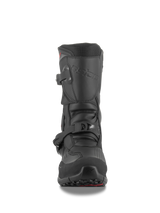 Alpinestars XT-8 GORE-TEX Boots, Black, front view, featuring double buckle closure system, tall protective design for adventure touring and off-road riding, durable construction with rugged lugged outsole