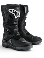 Alpinestars Corozal V2 Adventure Drystar® Boots, black waterproof adventure motorcycle boots with protective TPU shin plates, lateral ankle protection, adjustable buckles and rugged all-terrain soles, product pair shown.