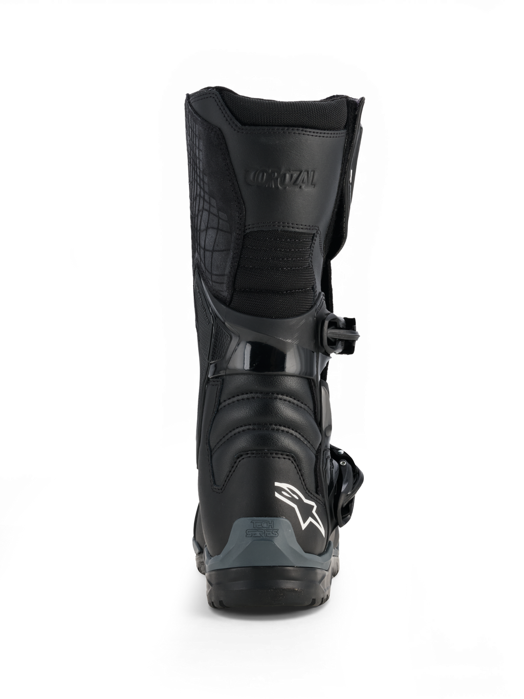 Alpinestars Corozal V2 Adventure Drystar® Boots, black waterproof motorcycle adventure boot with protective shin plate, buckle closure and all-terrain sole, front view