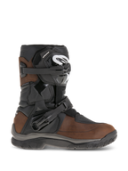 Bottes Alpinestars Belize Drystar, bottes de moto adventure touring à tige courte, cuir marron huilé et noir, protection de cheville latérale flexi-blade, deux boucles à cliquet réglables, semelle en caoutchouc texturé durable