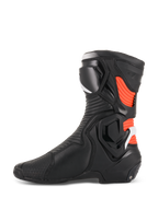 Alpinestars SMX Plus V2, bottes de moto racing pour homme, noires et rouges fluo, profil latéral avec protections TPU.