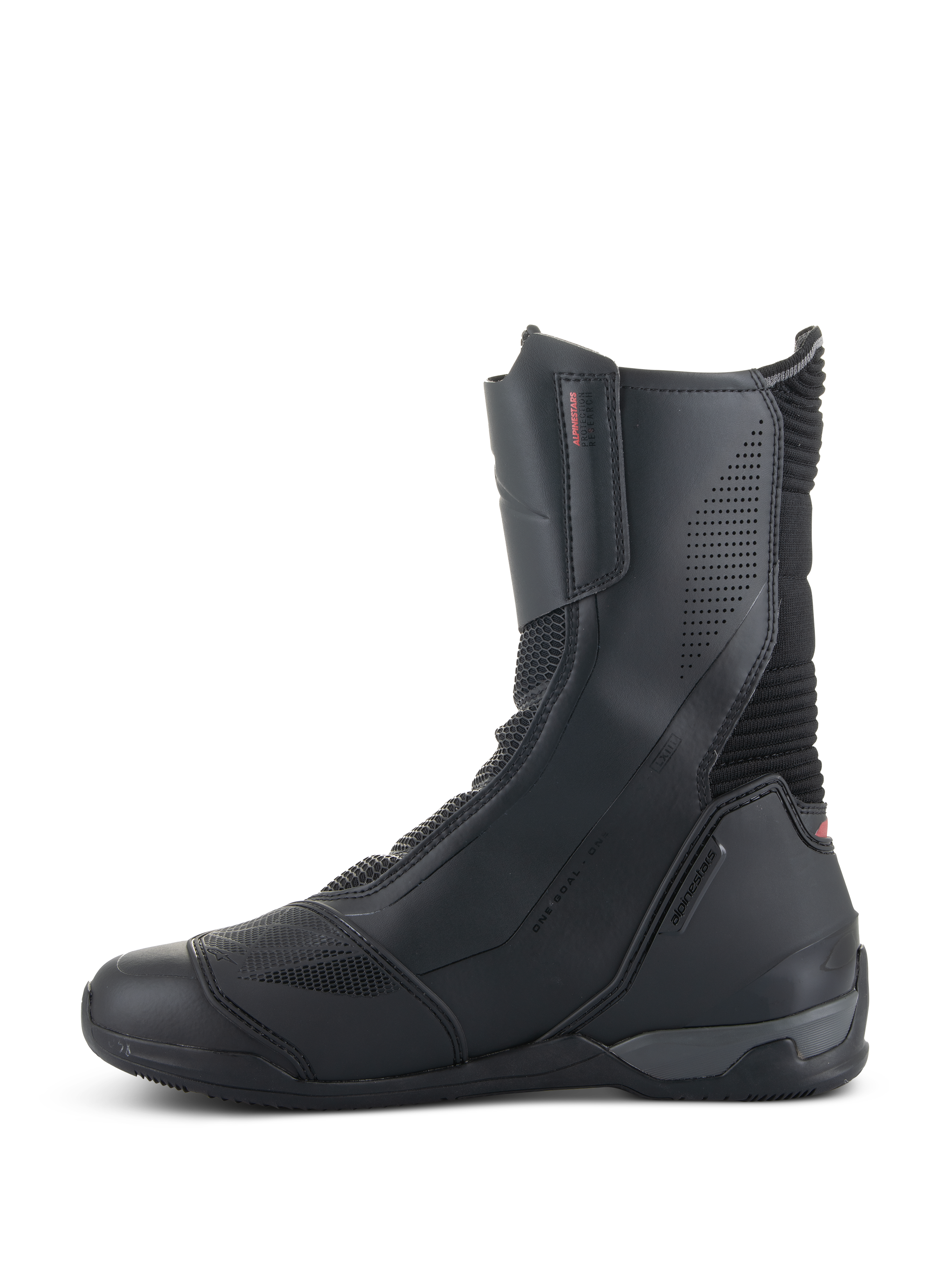Alpinestars SP-X BOA® Boots, Motorcycle Riding Boots, Black, mid-height design with microfiber and Rideknit mesh panels, featuring a medial zipper and sleek sport profile.