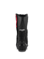 Bottes Alpinestars SMX-6 V3, bottes de moto de performance, noir argent rouge, vue arrière montrant la protection de mollet en TPU, les zones de flexion en mesh et le renfort de talon, chaussures de protection haute performance