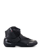 Alpinestars SMX-1 R V2 Vented Boots, low-cut black motorcycle shoes, side profile featuring perforated microfiber panels, TPU heel protection and toe slider, Velcro strap closure, sport road riding footwear