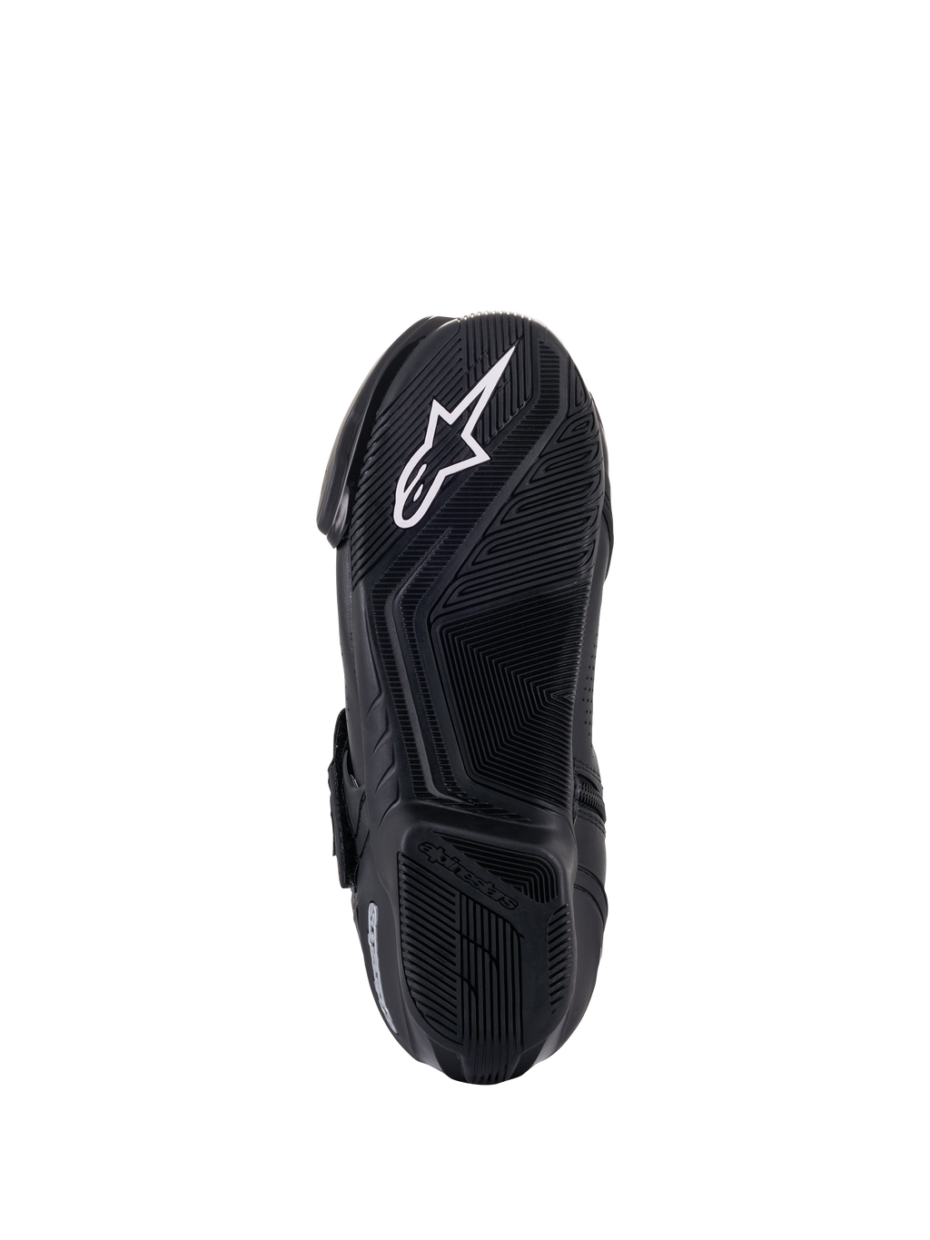 Alpinestars SMX-1 R V2 Vented Boots, Bottom View of Sole, Black, white Alpinestars star logo on textured rubber compound sole with advanced grip patterning