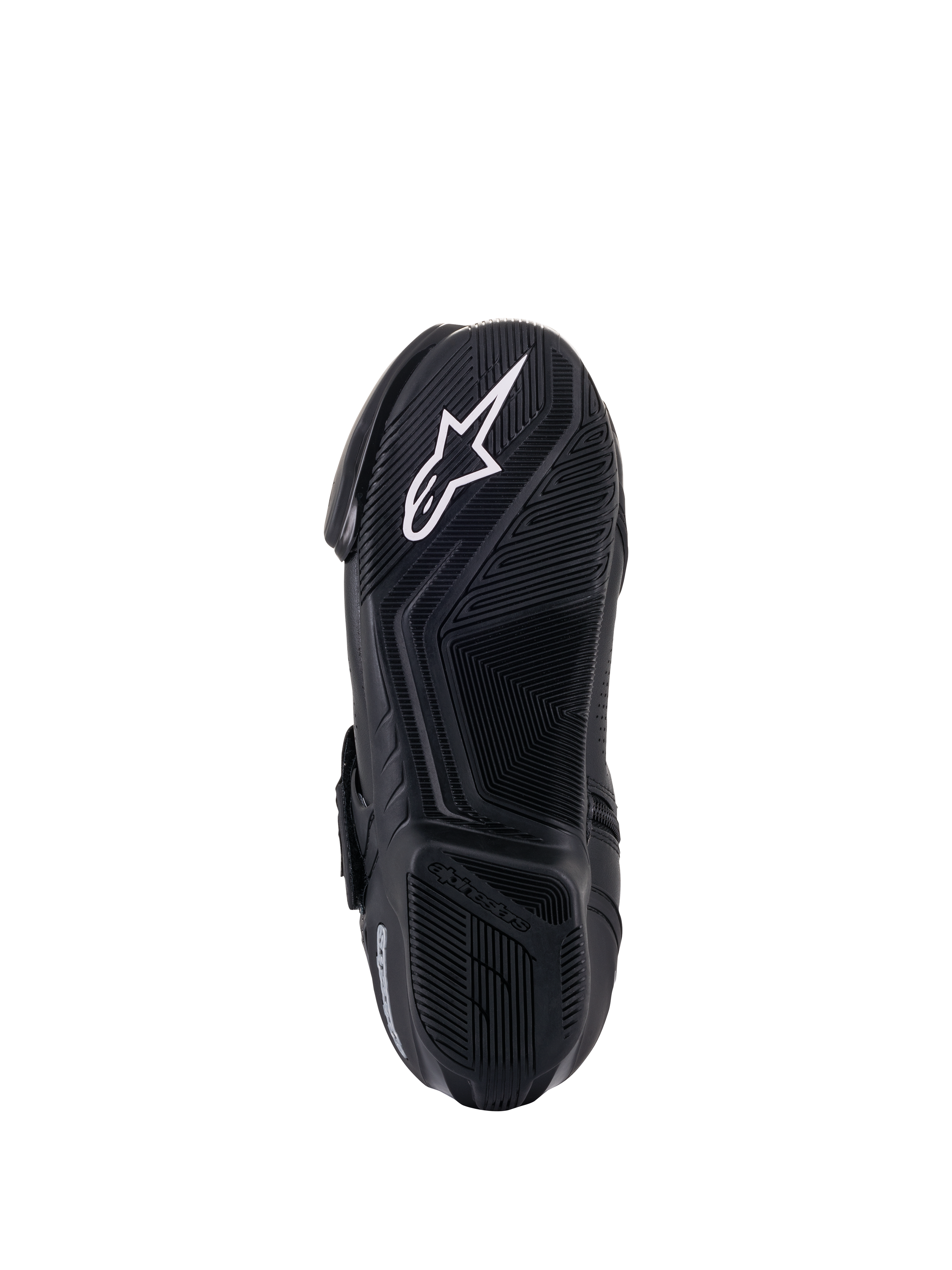 Alpinestars SMX-1 R V2 Vented Boots, Bottom View of Sole, Black, white Alpinestars star logo on textured rubber compound sole with advanced grip patterning