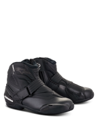 Bottines Alpinestars Stella SMX-1 R V2, chaussures de moto basses pour femme, noir, avec tige en microfibre, contrefort de talon et protège-sélecteur en TPU, fermeture par sangle et profil aérodynamique sportif.