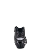 Bottes femme Alpinestars Stella SMX-1 R V2, bottines de moto coupe basse, noir, vue arrière montrant le contrefort de talon renforcé en TPU et le logo Alpinestars gris, chaussures de performance pour la conduite