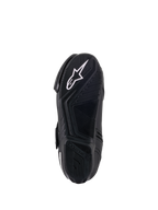 Bottes femme Alpinestars Stella SMX-1 R V2, noir, vue de dessous de la semelle en mélange de caoutchouc, dotée d'un motif à haute adhérence et d'un logo étoile Alpinestars blanc, chaussures de moto haute performance
