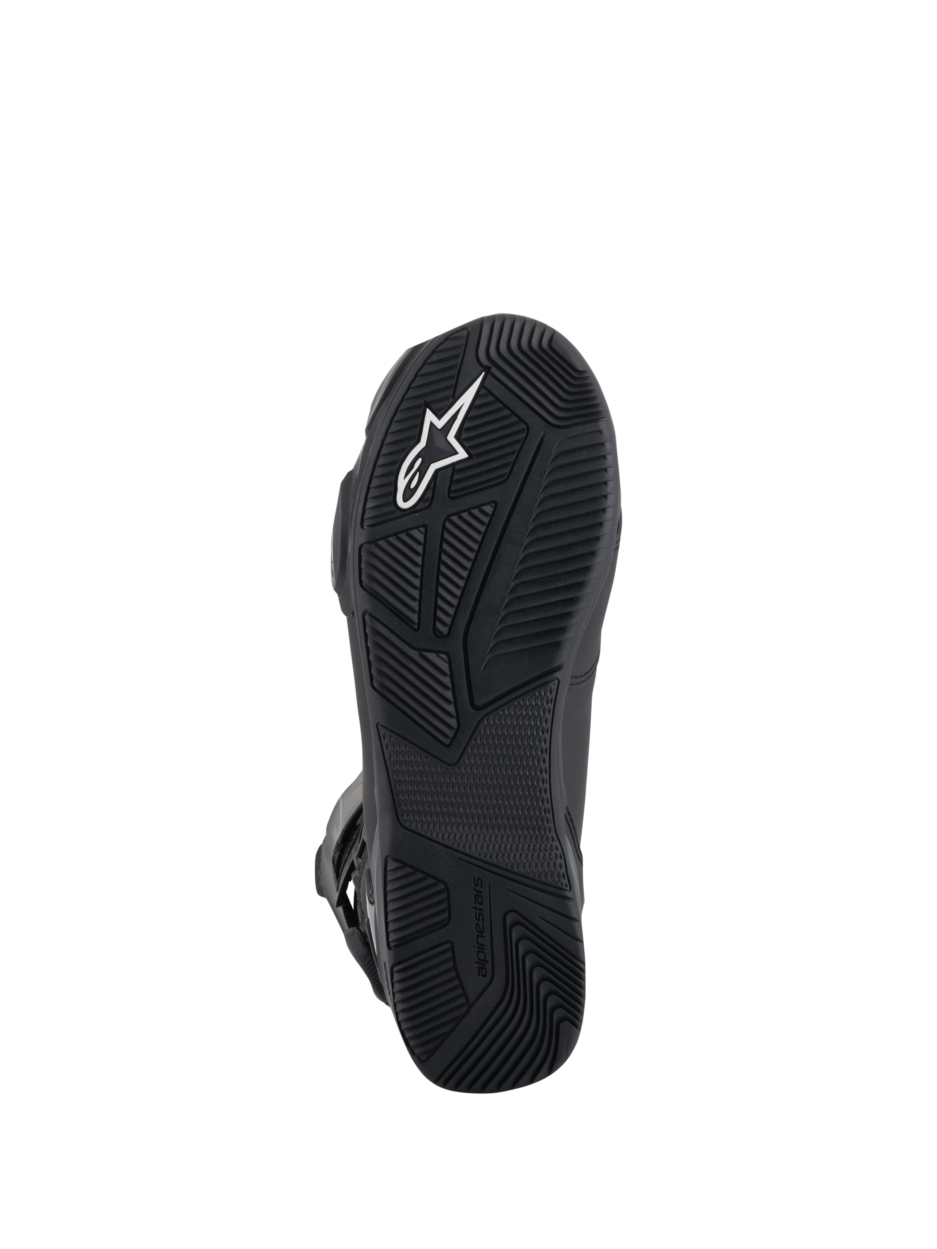 Alpinestars SP-X BOA® Drystar® Boots, Motorcycle Boots, Bottom view of black rubber sole, featuring textured grip patterns, white Astar logo, and embossed branding for traction and stability