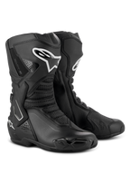 Bottes Alpinestars SMX-6 V3 Drystar®, bottes de moto haute performance, noires, dotées de protections de tibia en TPU avec logo Alpinestars blanc, sliders d'orteils remplaçables et construction en microfibre avancée, équipement de conduite sportive et routière