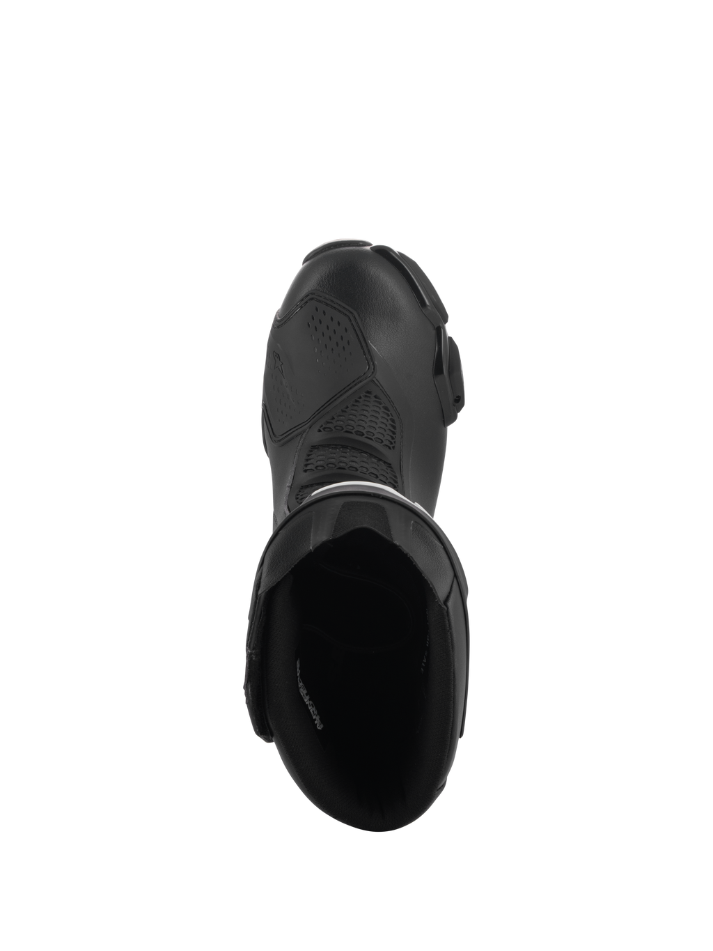 Bottes Alpinestars SMX-6 V3 Drystar®, Noir, vue de dessus de l'ouverture de la botte, tige en microfibre avec protection de sélecteur en TPU et doublure intérieure, bottes de moto imperméables haute performance pour sport et route