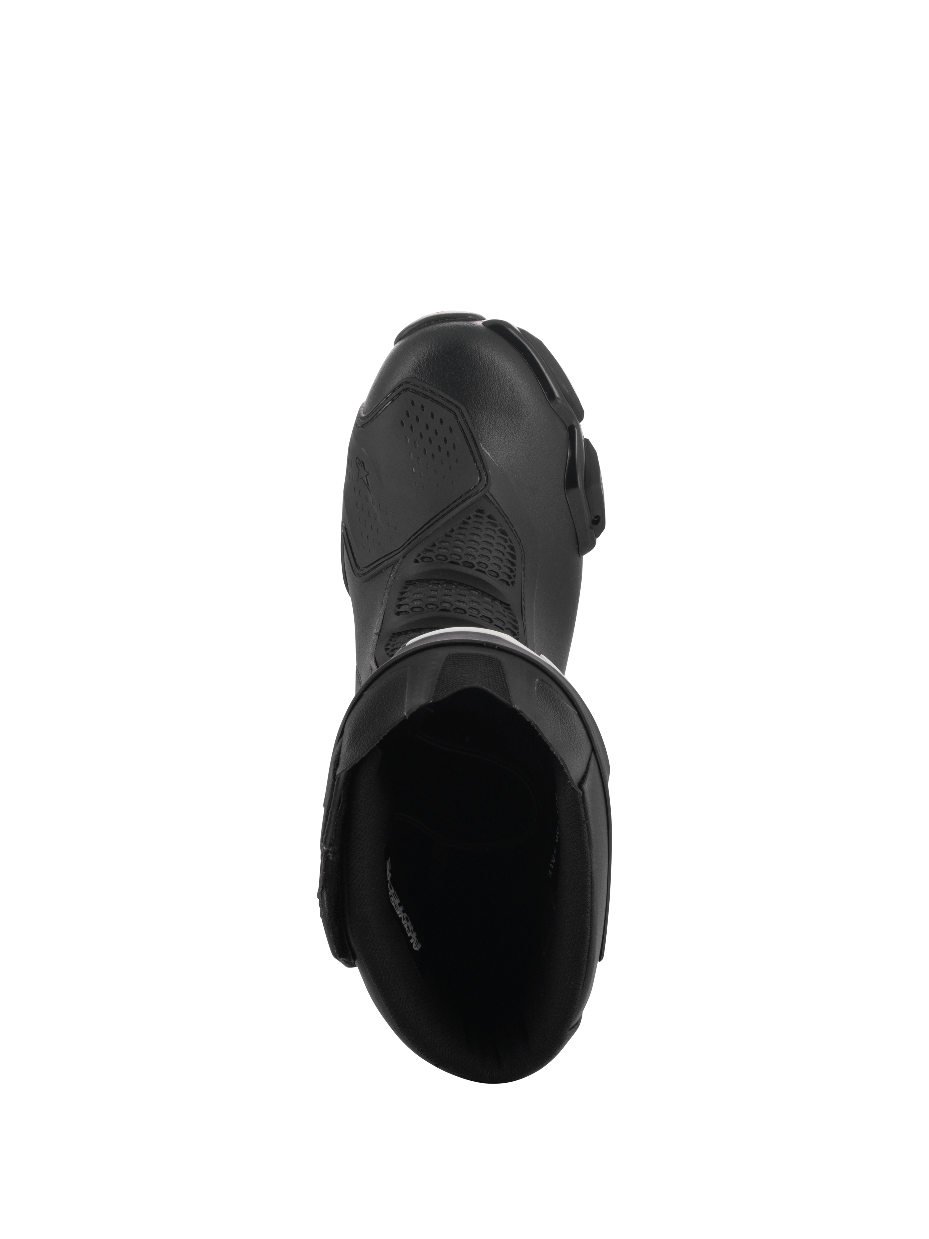 Bottes Alpinestars SMX-6 V3 Drystar®, Noir, vue de dessus de l'ouverture de la botte, tige en microfibre avec protection de sélecteur en TPU et doublure intérieure, bottes de moto imperméables haute performance pour sport et route