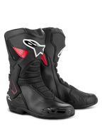 Bottes Alpinestars SMX-6 V3 Drystar, bottes de performance moto imperméables, noir et rouge, avec renfort de cheville latéral en TPU, protège-tibia renforcé et construction en microfibre pour la piste et la route