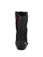Bottes Alpinestars SMX-6 V3 Drystar®, noir et rouge, vue arrière montrant le contrefort de talon en TPU et la protection du mollet, chaussures de moto de performance avec construction en microfibre imperméable