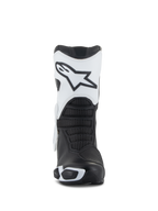 Alpinestars Stella SMX-6 V3 Drystar® Boots, Women's Motorcycle Boots, White and Black, Front view showcasing the white shin plate with the Astars logo, black textured flex zones, and protective TPU elements for performance riding.