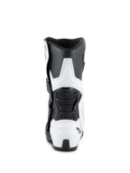 Alpinestars Stella SMX-6 V3 Drystar® Boots, Women's Motorcycle Boots, White and Black, rear view featuring TPU calf and heel protection, flexible black mesh panels, and ergonomic racing-derived design.