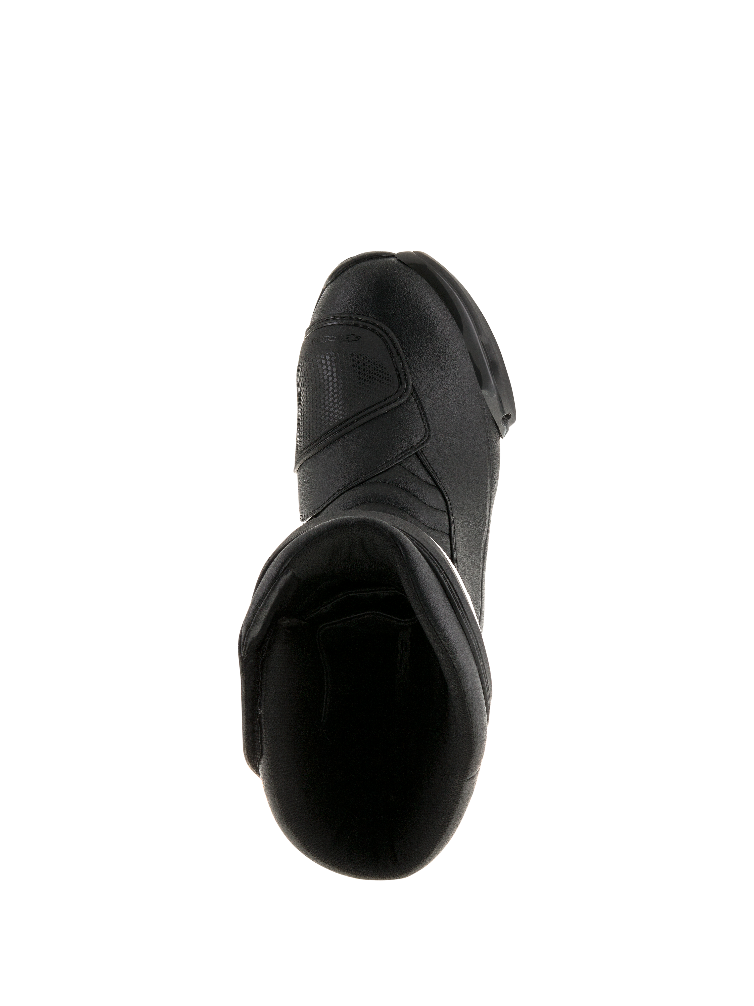 Bottes Alpinestars SMX S Waterproof, noir, vue de dessus montrant l'ouverture intérieure et la tige en microfibre durable, chaussures de moto sport-touring