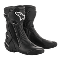 Alpinestars SMX Plus V2 GORE-TEX Boot, bottes de course moto noires avec logos argentés et blancs, conception imperméable et respirante, dotées d'une protection de cheville renforcée, de panneaux accordéon flexibles et de plaques de protection en TPU pour la course et la conduite sportive
