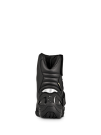 Bottes Alpinestars New Land GORE-TEX, bottes de moto road-touring, noir, vue arrière avec zones de flexion en accordéon rembourrées, insert réfléchissant au talon et semelle extérieure en caoutchouc durable.