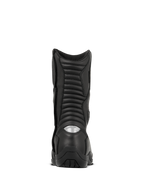 Bottes Alpinestars Web GORE-TEX, bottes de moto touring imperméables, noir, vue arrière avec zones de flexion en accordéon et insert réfléchissant au talon pour la visibilité nocturne, construction en cuir durable et semelle robuste