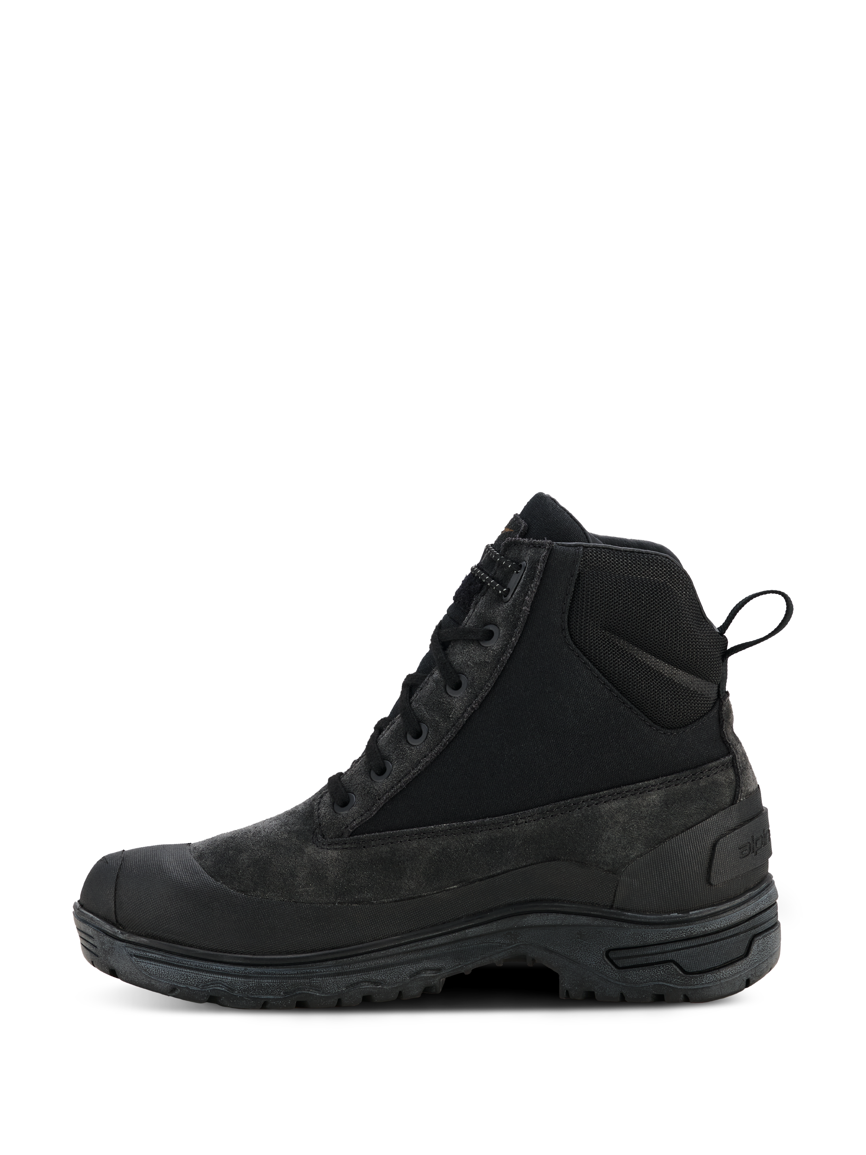 Bottes Alpinestars Woman Judy Waterproof, bottes de moto noires, design montant d'inspiration combat avec vue de profil, dotées de lacets et d'une boucle de tirage arrière, semelle en caoutchouc surélevée, construction durable en cuir et textile pour la conduite urbaine