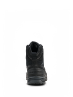 Bottes imperméables Alpinestars Judy pour femme, bottes de moto pour femme, noires, vue arrière montrant le talon robuste avec logo embossé, boucle arrière intégrée et semelle surélevée de style combat pour une conduite par tous les temps.