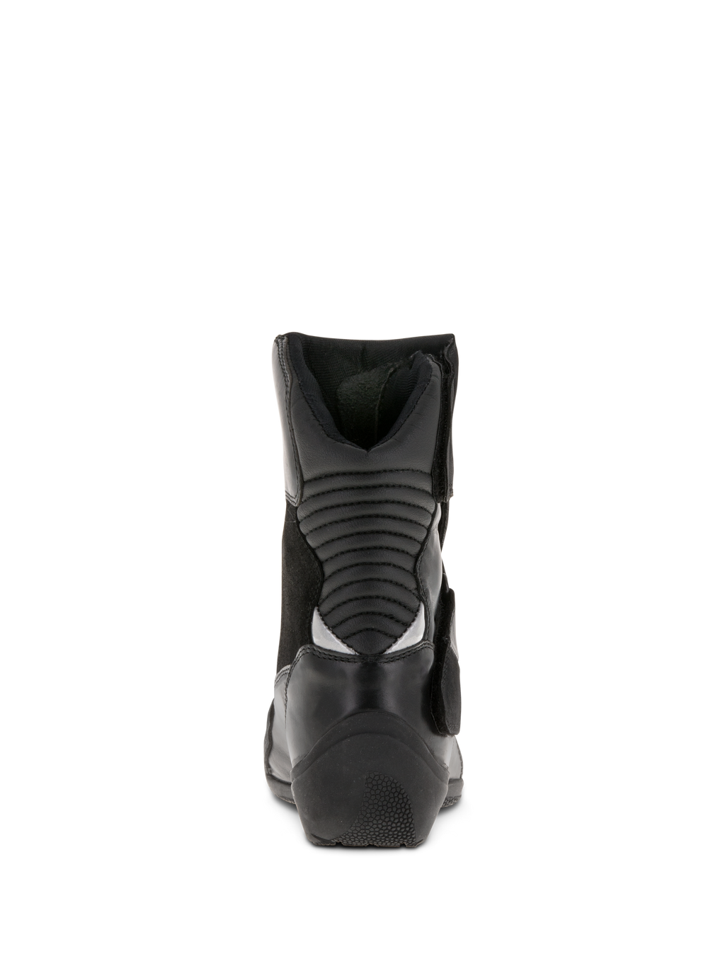 Bottes Alpinestars Stella Valencia Waterproof pour femme, noir, vue arrière montrant les zones de flexion en accordéon, bottes de touring moto à tige basse en cuir et daim avec talon texturé