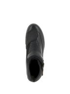 Bottes imperméables Alpinestars Stella Valencia pour femme, bottes de moto, noir, vue de dessus mettant en évidence les zones d'accordéon flexibles et le renfort de sélecteur texturé, conception basse en cuir et daim pour le touring