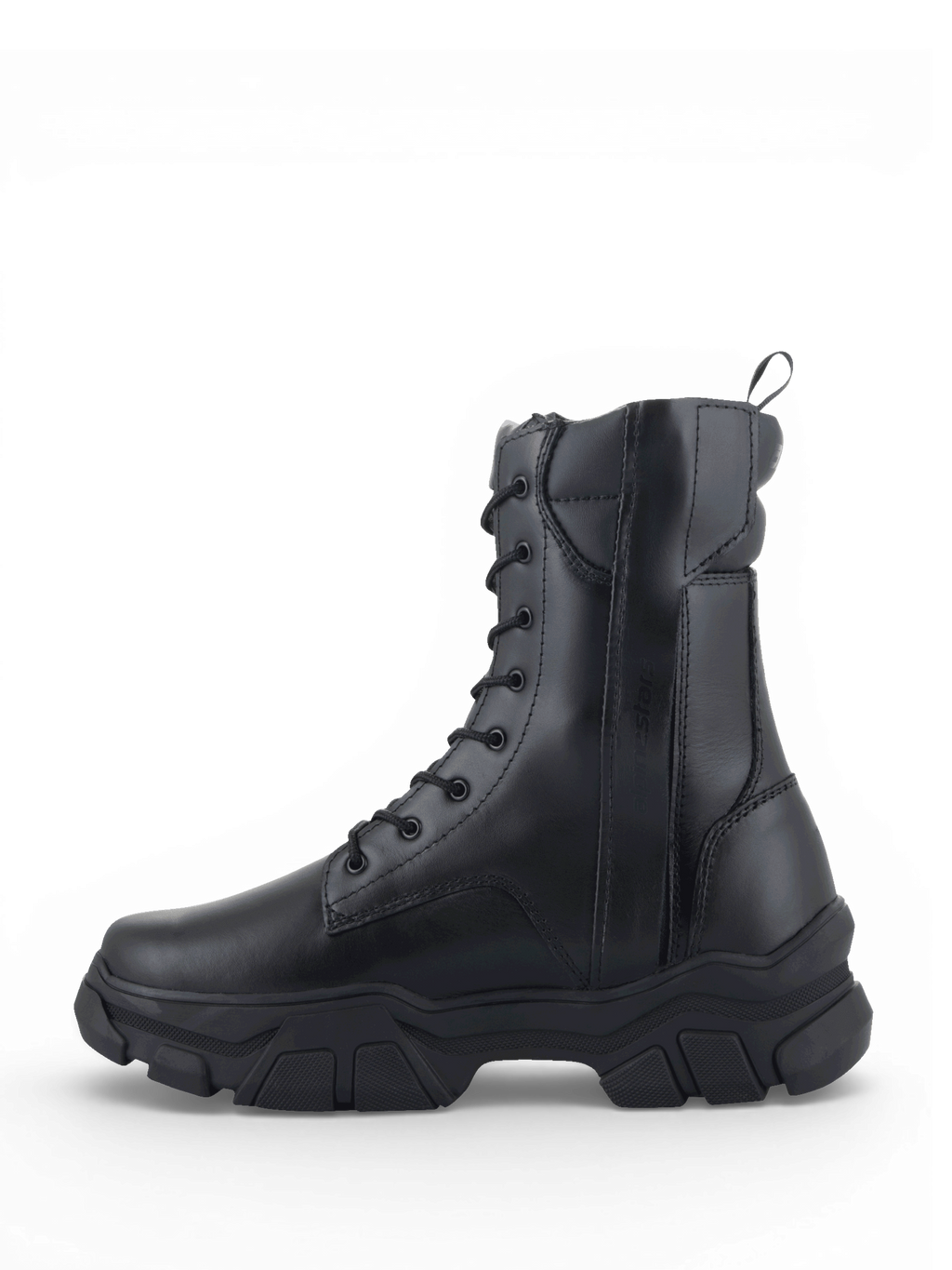 Alpinestars bottes Ava, bottes de moto urbaine pour femme en cuir noir avec une semelle épaisse surélevée en caoutchouc.