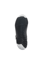 Bottes Alpinestars Stella RT-7 Touring Drystar® pour femme, noir, vue de dessous montrant la semelle extérieure en caoutchouc durable avec un motif de crampons robustes pour l'adhérence, le marquage TPF (Transversal Protection Frame) et des accents gris clair à la pointe et au talon.