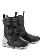 Bottes Alpinestars Stella RT-7 Touring Drystar pour femme, bottes de moto, noir et blanc, avec doubles sangles velcro et entrée à double fermeture éclair, construction durable en microfibre et textile, semelle crantée blanche avec protection TPF, design prêt pour l'aventure