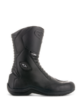 Bottes Alpinestars Andes V2 Drystar, bottes de moto touring noires, design à tige haute, construction en cuir imperméable, panneaux flexibles en accordéon à l'avant et à l'arrière, logo étoile blanc et marquage Drystar, semelle noire robuste, protection renforcée à la cheville et aux orteils