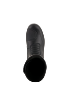 Bottes Alpinestars Andes V2 Drystar®, bottes de moto touring noires, vue de dessus présentant la tige en cuir, le renfort de sélecteur texturé et la zone de flexion en accordéon à l'avant pour une conduite d'aventure imperméable.