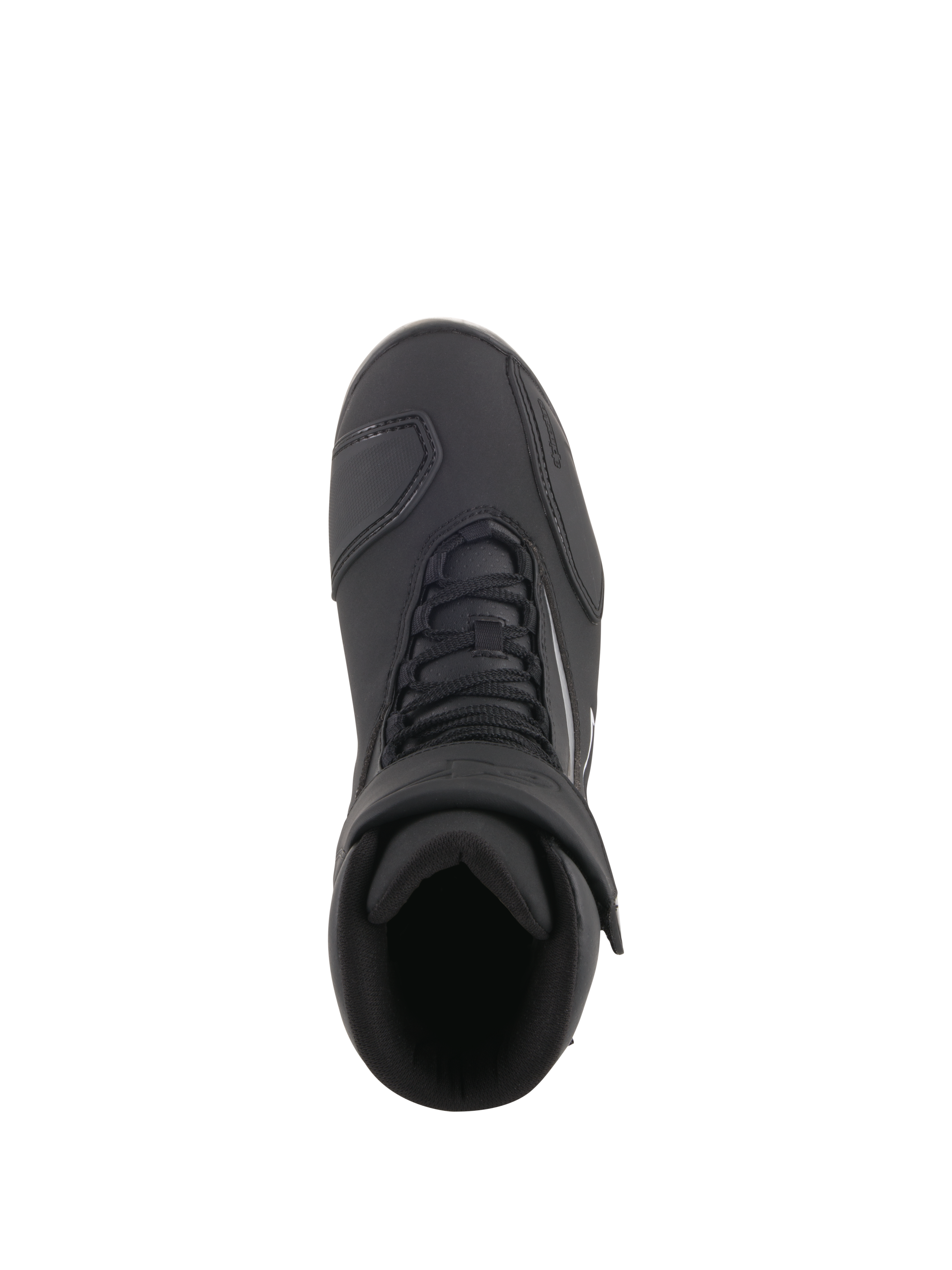 Chaussures imperméables Alpinestars Fastback 2 Drystar®, chaussures de moto, noir et blanc, vue de dessus montrant la fermeture à lacets et la sangle auto-agrippante réglable, chaussures de route imperméables