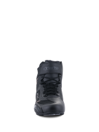 Alpinestars Faster-3 Rideknit® Shoes, Motorcycle Riding Shoes, Black Black, front view showing laces and Velcro ankle strap, lightweight microfiber and mesh construction