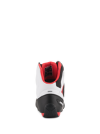 Alpinestars Faster-3 Rideknit® Shoes, Motorcycle Riding Shoes, Black White and Red, rear view showing the TPR heel counter and red interior mesh lining, sporty road racing design with a microfiber chassis