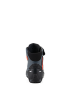 Chaussures Alpinestars Faster-4, chaussures de moto, noir, gris et rouge fluo, vue arrière montrant le contrefort de talon renforcé, le maintien de la cheville et un design sportif épuré.
