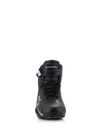 Chaussures Alpinestars Stella Faster-4, chaussures de moto pour femme, noir, vue de face, avec fermeture à lacets et sangle à scratch ajustable avec logo Alpinestars, chaussures de route techniques en microfibre légère