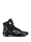 Chaussures Alpinestars Stella Faster-4, chaussures de moto pour femme, noir et blanc, design montant avec logo Astars et sangle de cheville, vue de profil latéral