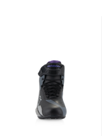 Alpinestars Stella Faster-4 Women's Road Riding Shoes, Black Gray Violet, front view with laces and adjustable strap.