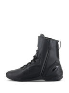 Chaussures Alpinestars Superfaster, chaussures de moto, Noir Noir, profil haut de 25 cm avec longue fermeture éclair latérale et système de laçage rapide, design élégant en microfibre noire avec talon renforcé