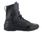 Chaussures Alpinestars Superfaster, chaussures de moto, noir, profil montant haut avec système de laçage rapide et sangle de cheville, dotées de panneaux en microfibre et Rideknit, contrefort de talon en TPU renforcé et protection des orteils, design athlétique élégant pour la route