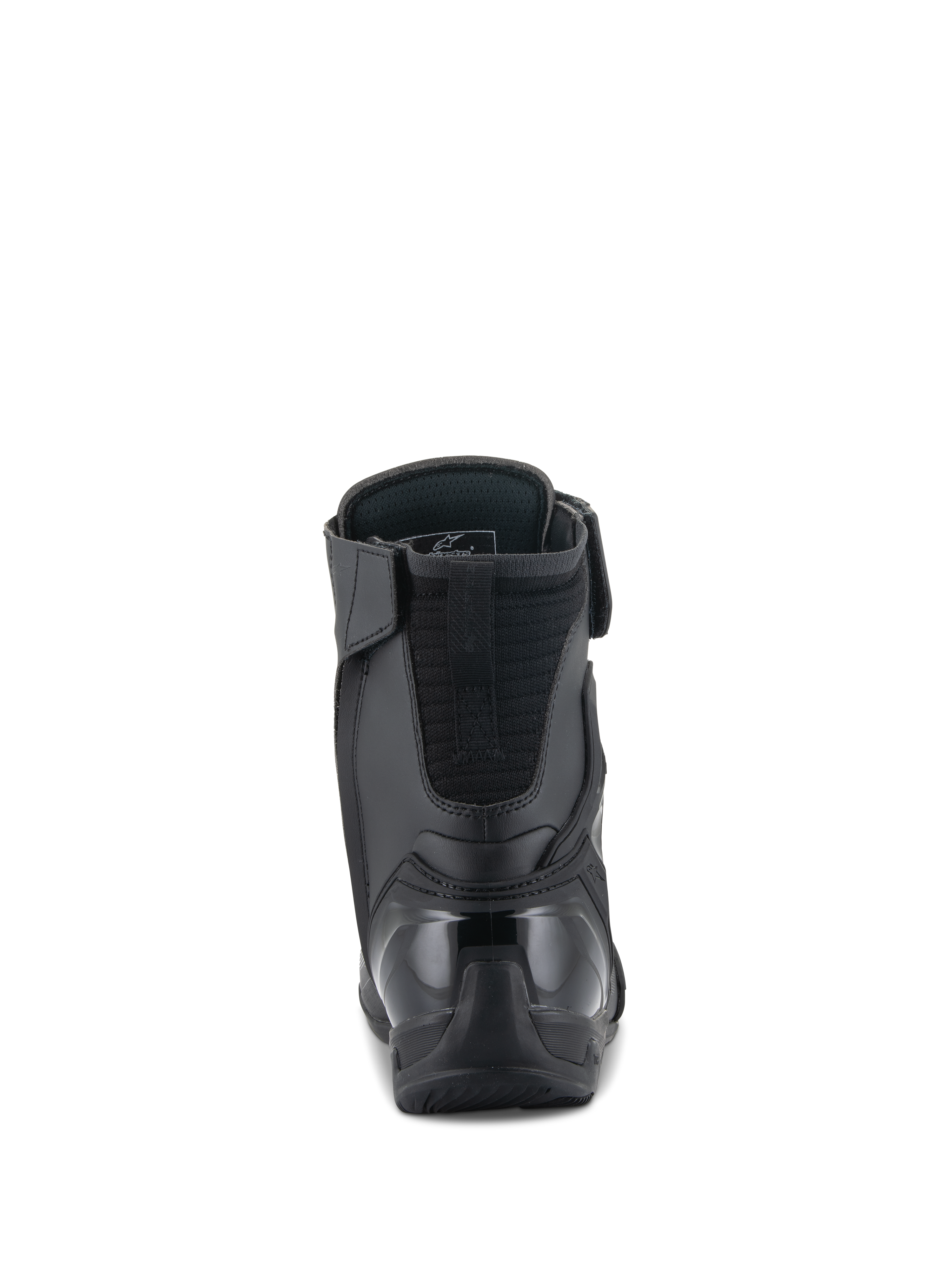 Chaussures Alpinestars Superfaster, chaussures de moto, noir, vue arrière présentant un contrefort de talon en TPU renforcé et une extension d'Achille rembourrée, design montant élégant pour la protection en conduite sportive