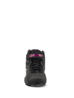 Chaussures Stella Sektor Femme Alpinestars, chaussures de moto, noir fuchsia, vue de face, construction en microfibre, lacets noirs et logo fuchsia sur la sangle de cheville, design élégant d'inspiration sportive