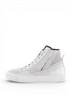 Alpinestars Stella Stated Podium, chaussures de moto urbaines pour femme, blanches et grises, avec zip latéral et semelle vulcanisée, style sneaker rétro épuré