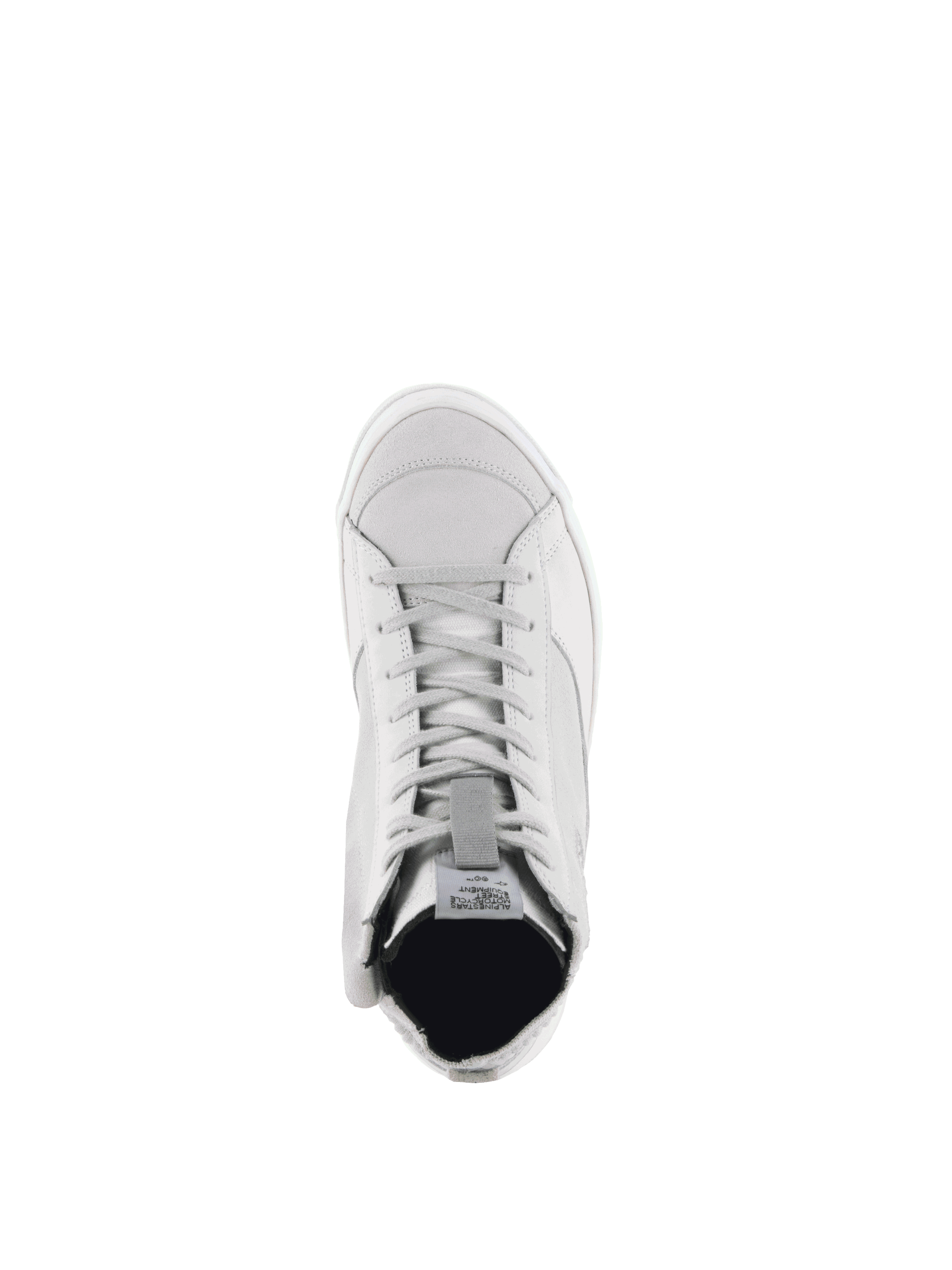 Alpinestars Chaussures Stella Stated Podium, chaussures de moto urbaines pour femme, blanches et grises, vue de dessus