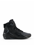 Alpinestars Faster-4 Drystar® Shoes, Black and Cool Gray Motorcycle Riding Shoes, High-Top Design with Lace-Up Closure and Hook-and-Loop Ankle Strap, Featuring Drystar Waterproof Branding and Alpinestars Star Logo, Sleek Sporty Profile for Road Riding